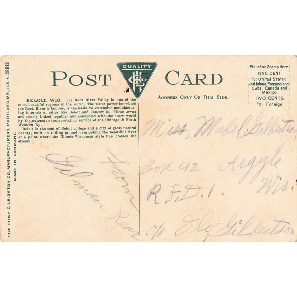 Beloit Wisconsin Rock River Yost Park RPPC Postcard Leighton Germany - Picture 2 of 2